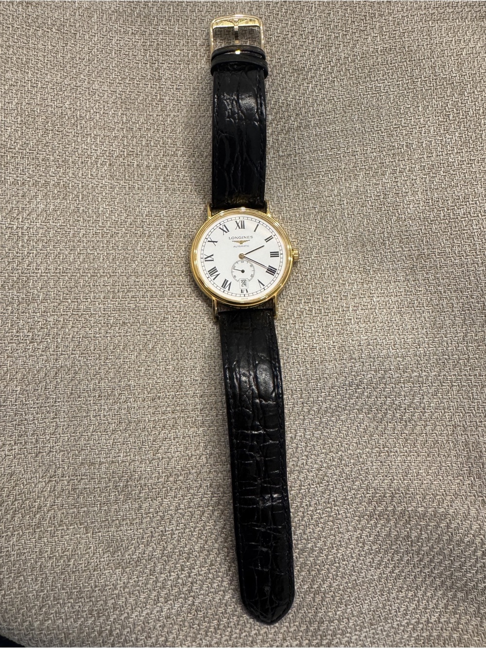 Longines Presence Automatic Yellow Gold PVD Black Leather Mens Watch - Picture 6 of 16